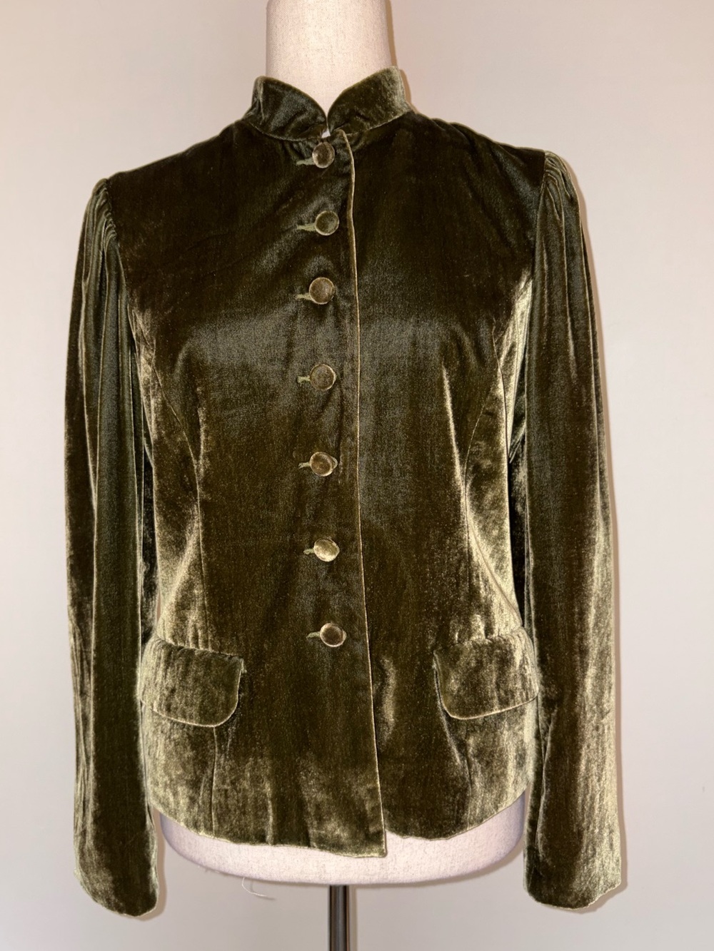Karen Kane Vintage Olive Green Velvet Jacket Size 4